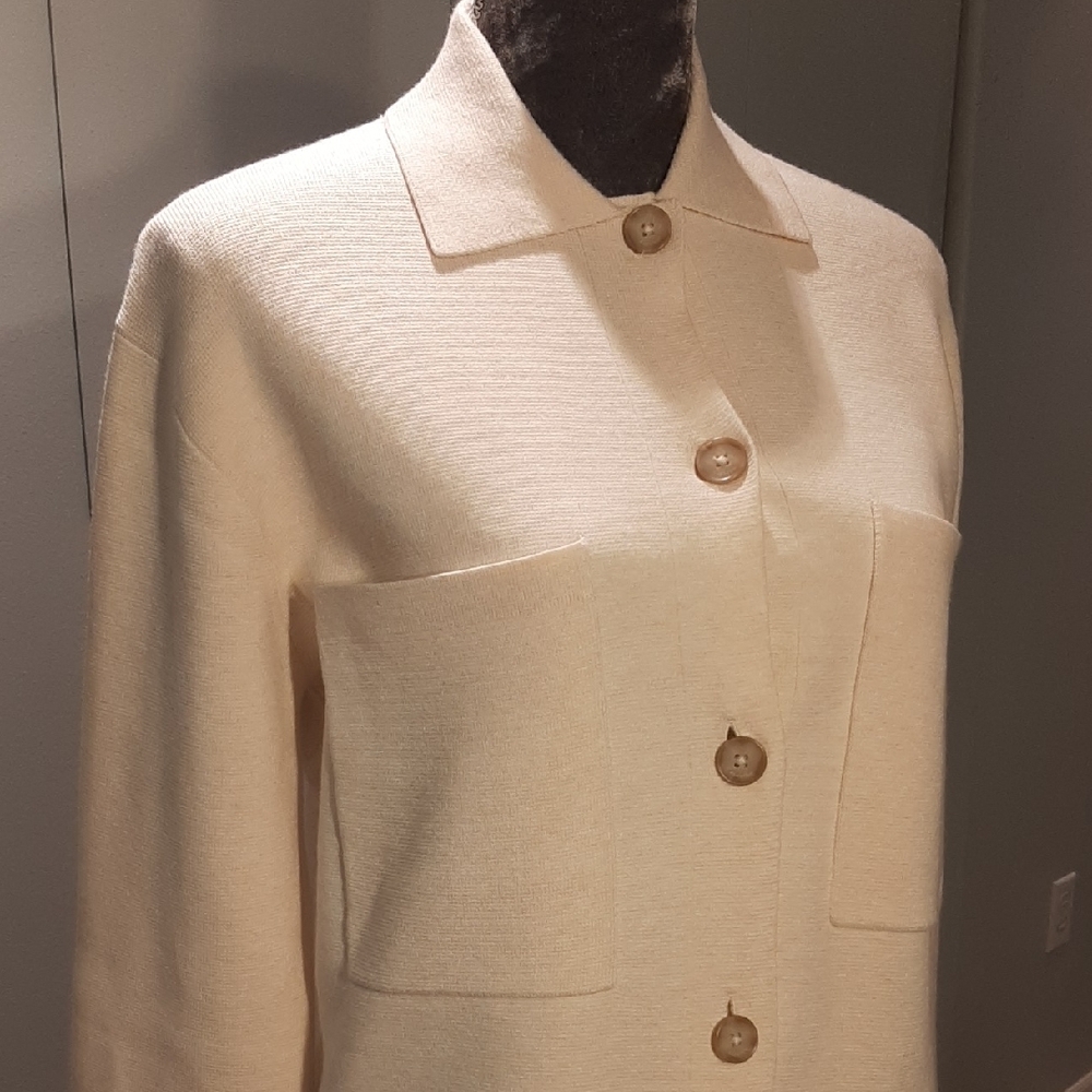 BABATON💝NWOT Cream Longline Button-Front Knit Jacket VERY OVERSIZED Sz S - Picture 3 of 12